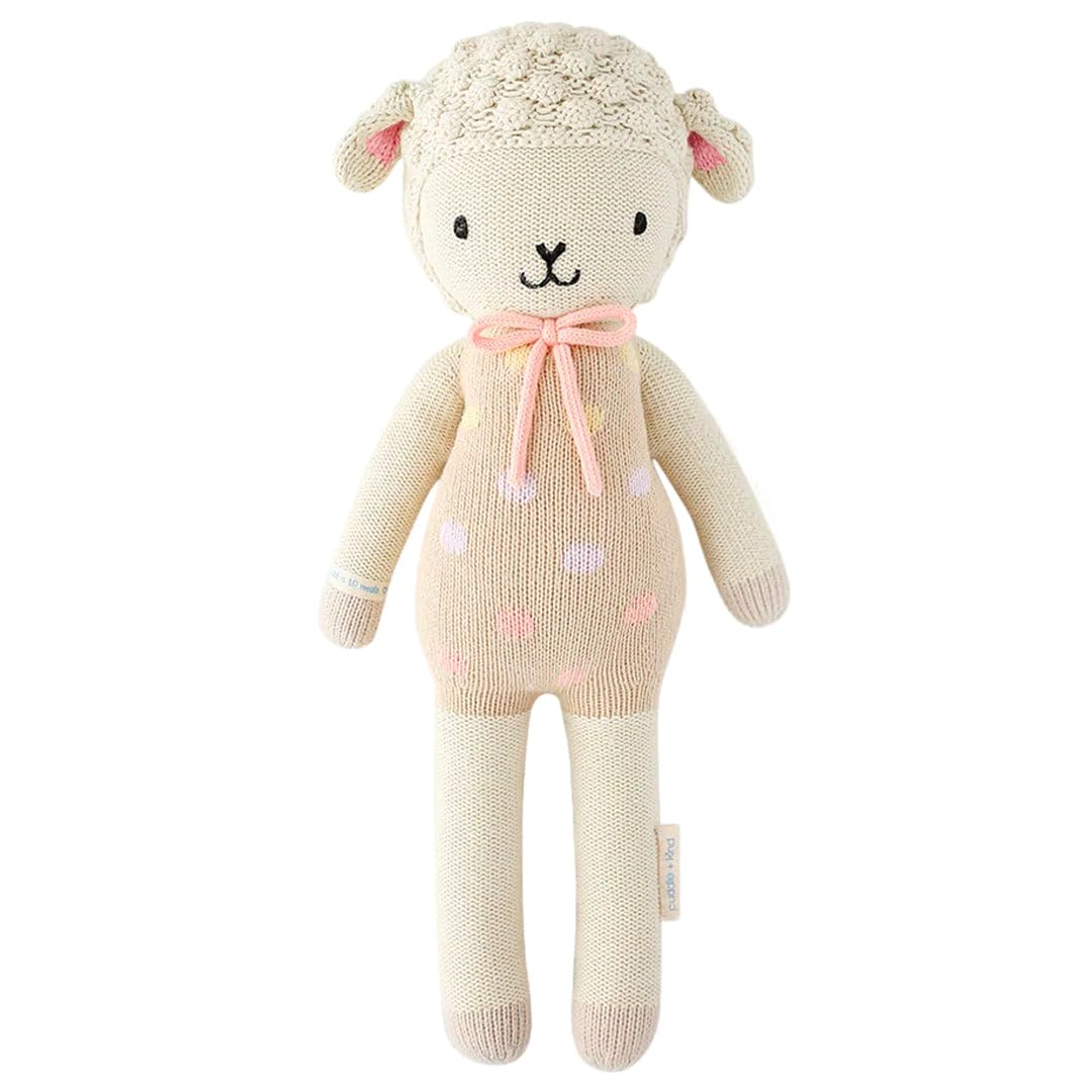 Pastel Lucy The Lamb Regular 20" Hand-Knit Doll – 1 Doll = 10 Meals, Fair Trade, Heirloom Quality, Handcrafted in Peru, 100% Cotton Yarn