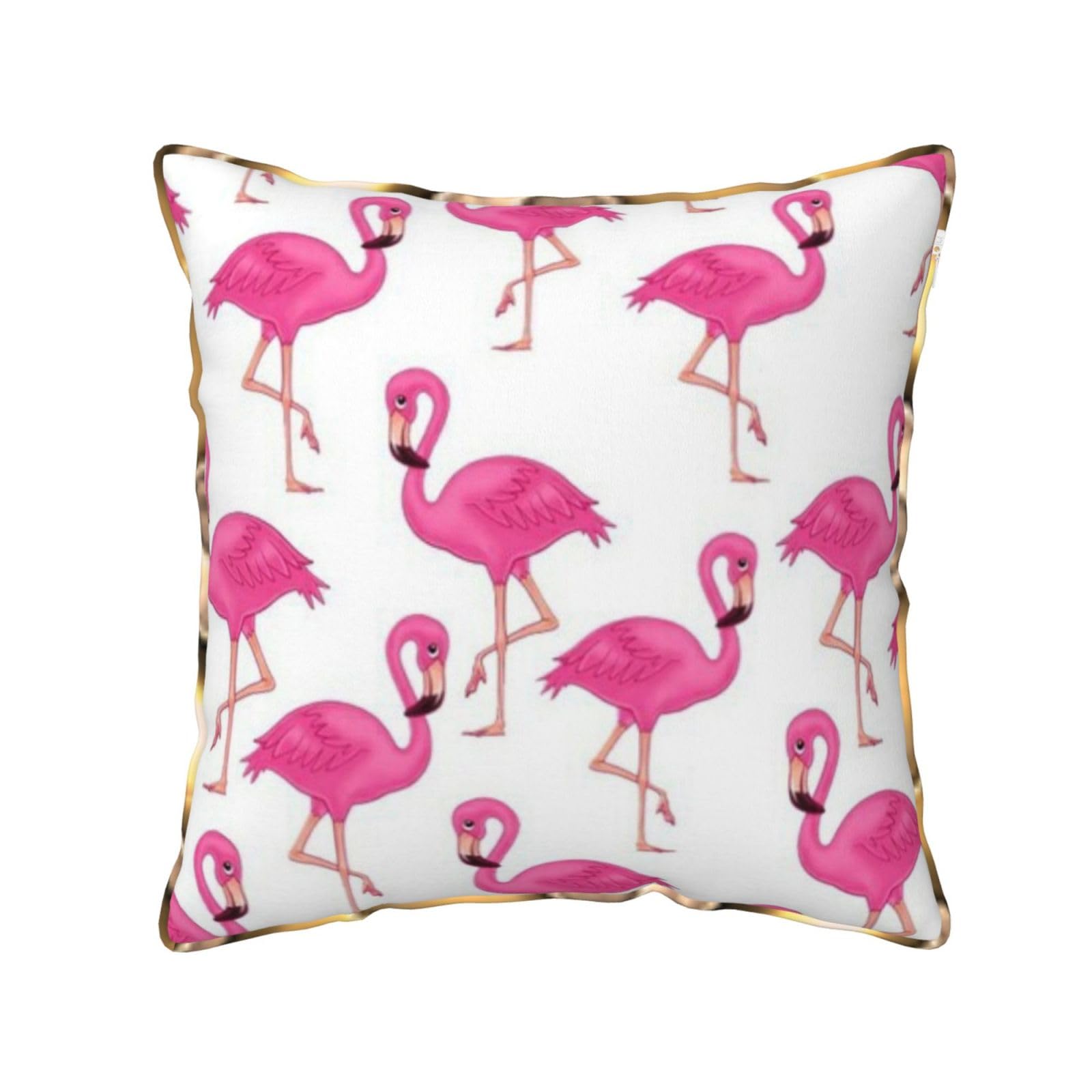 AUBKFELD pink flamingo Printed Velvet Cushion Cover 50x50 CM with Gold Edging Strip, Square Pillowcase Soft Throw Pillow Covers Case Decorative for Living Room Sofa Couch Bed Bench