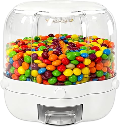 Dispensador giratorio de dulces, contenedor giratorio para encimera de dulces, 6 compartimentos, carrusel de alimentos y granos, cubo de