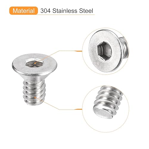 Miniatura 9 de uxcell Tornillos de cabeza avellanada plana #10-32x38", 50 tornillos de cabeza plana de acero inoxidable 304, rosca completa, pernos avellanados