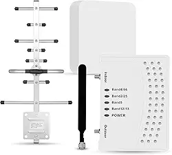 Amplificador de celular para casa e várias salas, amplificador de sinal de celular com 2 antenas internas para banda 66/2/4/5/12/17/13/25, até 6000 m², Boost 4G 5G LTE para todas as operadoras dos EUA