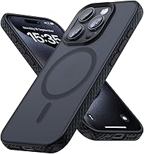 Lamicall Coque Magnétique pour iPhone 15 Pro - [Super Magnétique] Compatible avec MagSafe, Protection Airbag Antichoc de Grade Militaire, Anti-Rayures, Bord Antidérapant - Translucide Noir