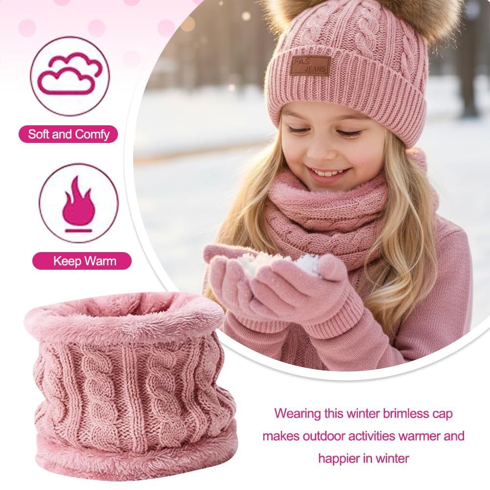 Set de Bufanda Gorro y Guantes, Conjunto de Bufanda Sombrero y Gorro Niño Invierno, Gorros con Pompon Lana NiñoBraga Cuello Polar y guantes de punto cálidos para niño 2-6 Años