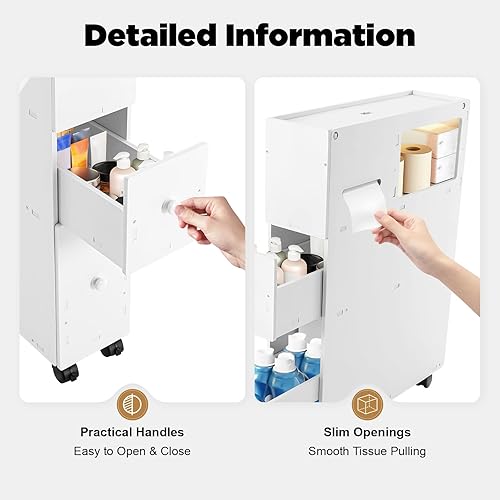 Miniatura 8 de DYRABREST Armario de almacenamiento de baño de 3 niveles gabinete lateral de inodoro independiente soporte de papel higiénico de esquina estrecha