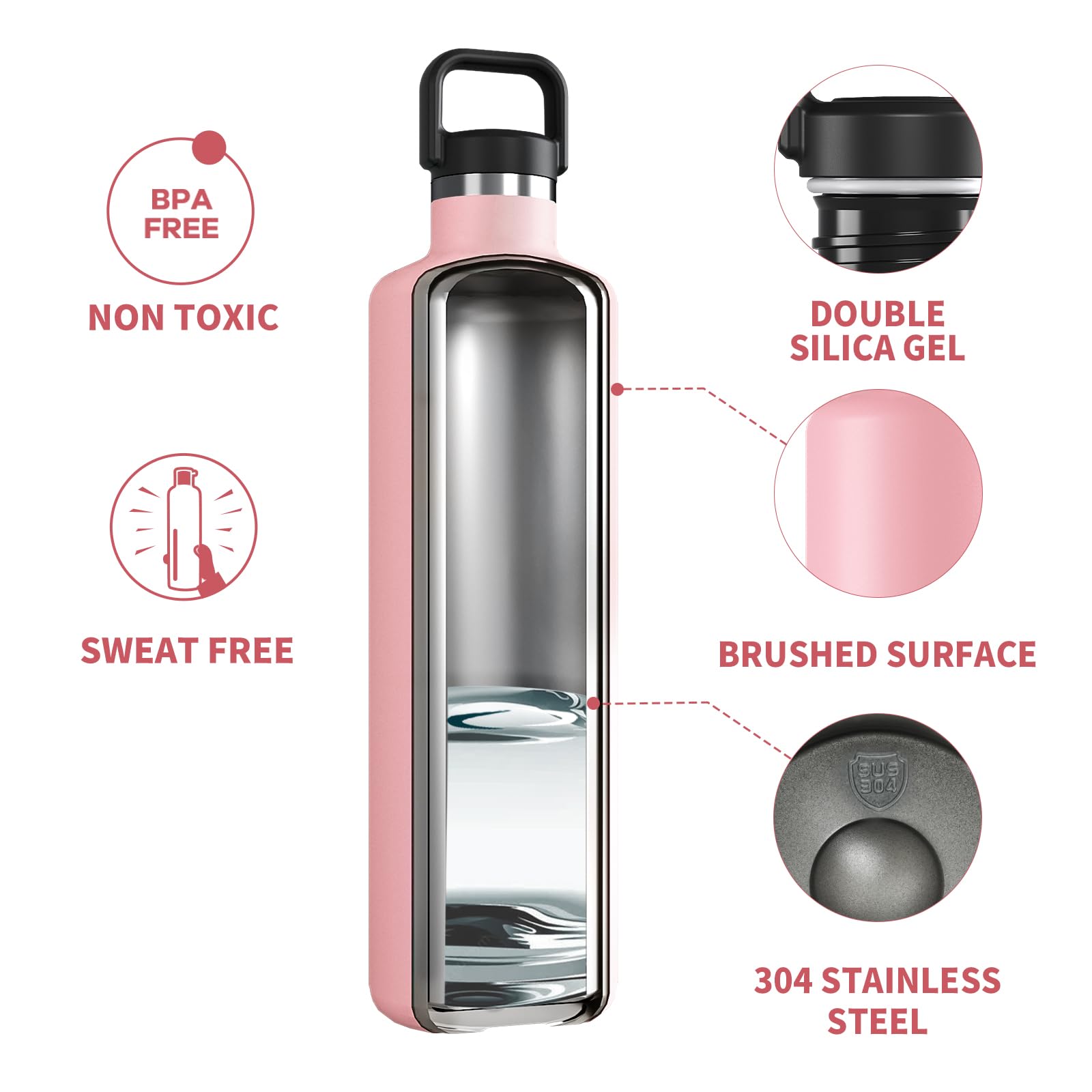 Healter 1.75 litre Water Bottle Stainless Steel, Pink, 1750ml - Image 4