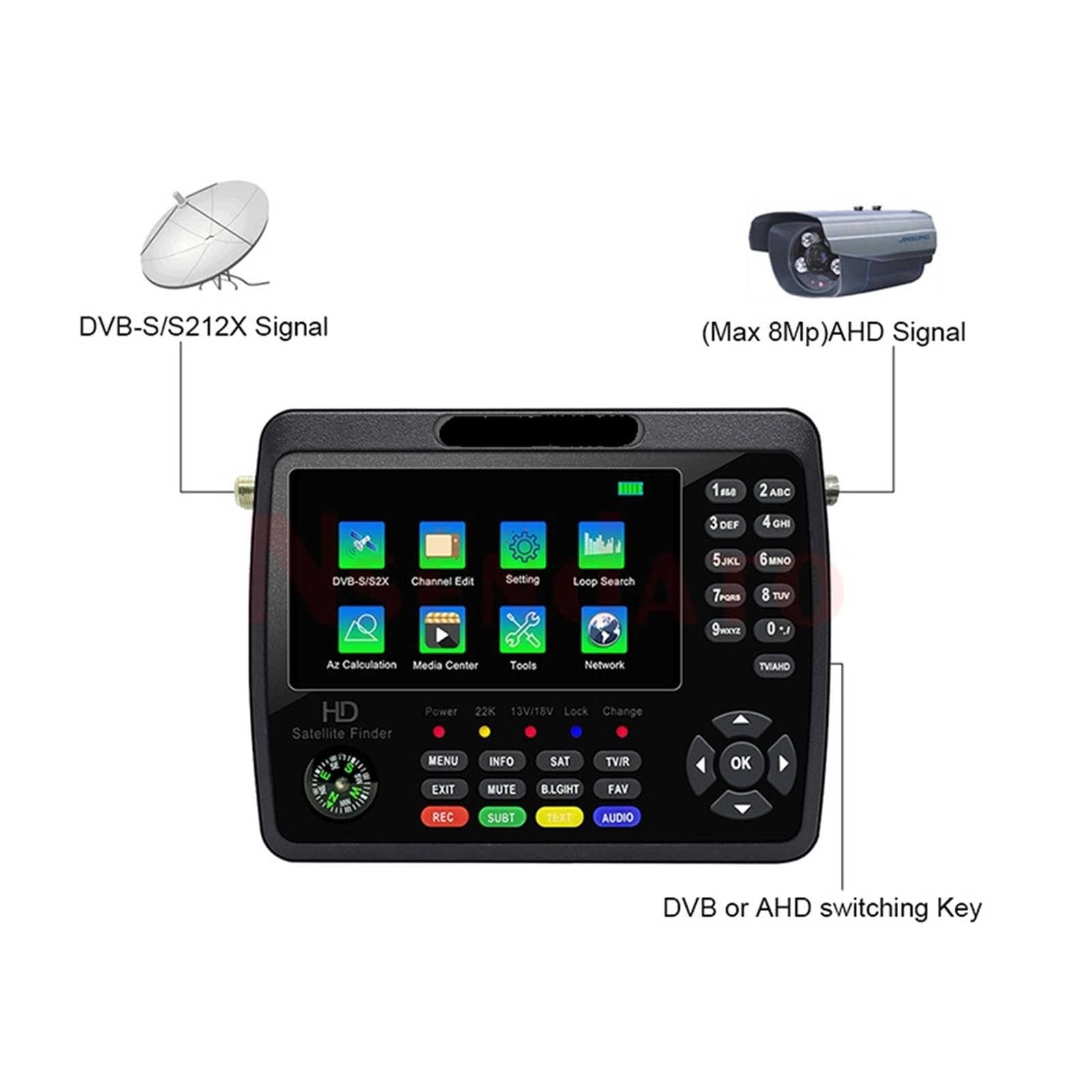 V10 Finder MAX+ 8MP - Localizador de satélite portátil HD DVB-S/S2/S2X/AHD H.265, medidor señal Digital Larga Espera