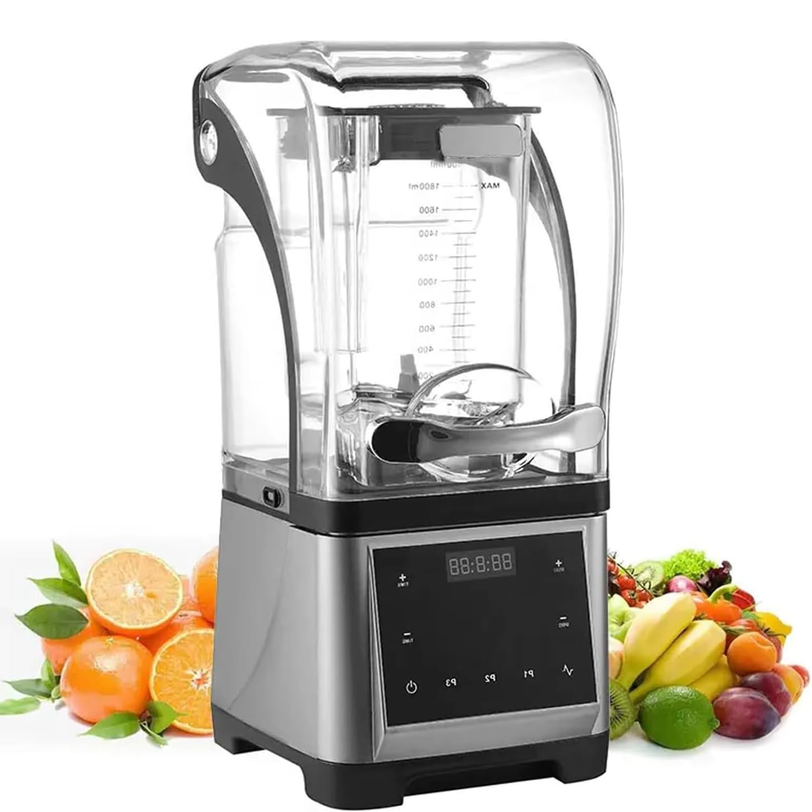 Frullatore professionale da banco con scudo insonorizzato, 2200 W ad alta potenza, touch screen e timer per schiacciare il ghiaccio silenzioso, perfetto per frullati e frutta