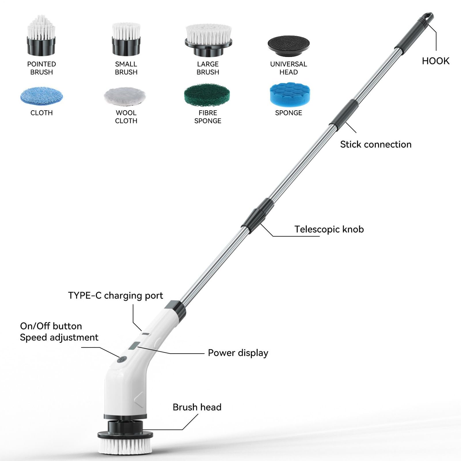 Cepillo De Baño Sin Cable Herramienta Segura e Impermeable | Cepillo Eléctrico Recargable Para Hogar Azulejos Ducha Fregaderos De Cocina Bañeras Juntas De Azulejos Y Muebles De Exterior