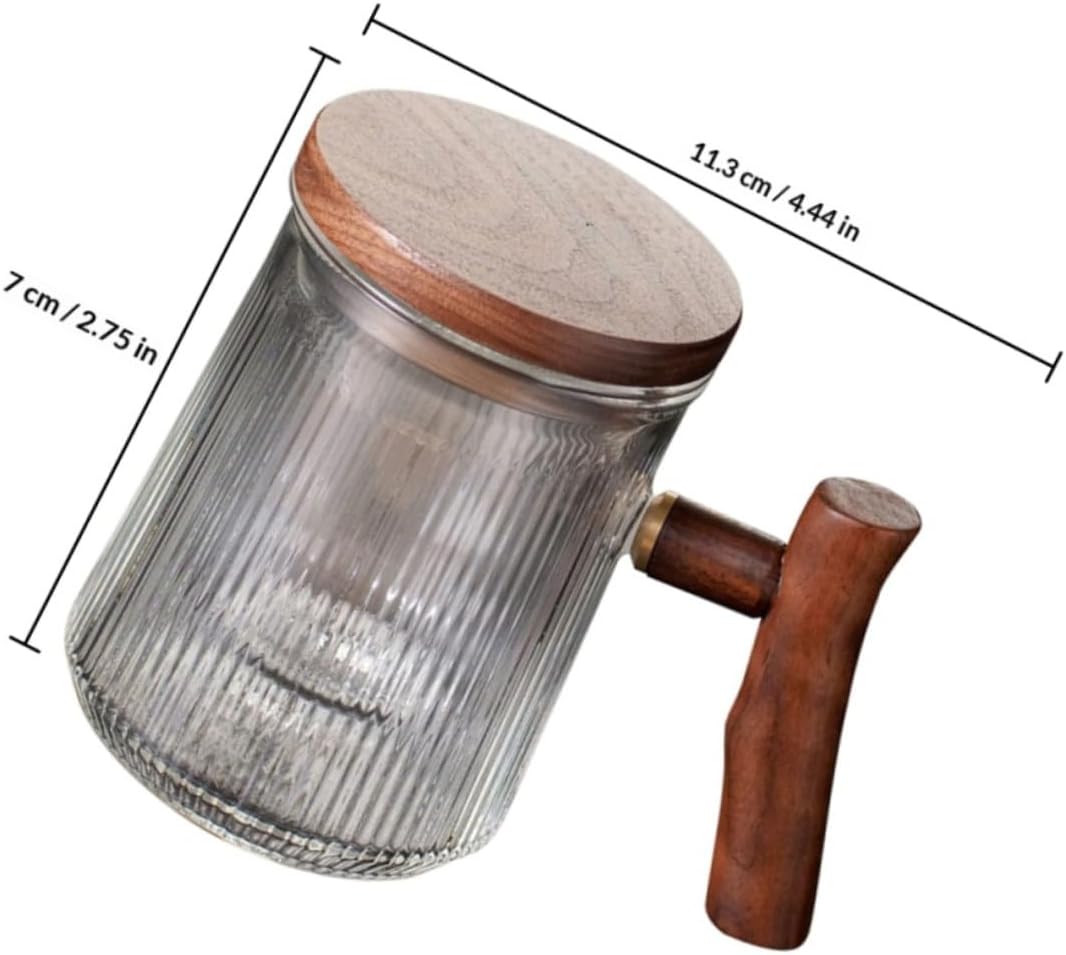 Vertical Striped Glass Tea Cup with Handle 380ml Tea Infuser Mug with Lid for Office and Home Use