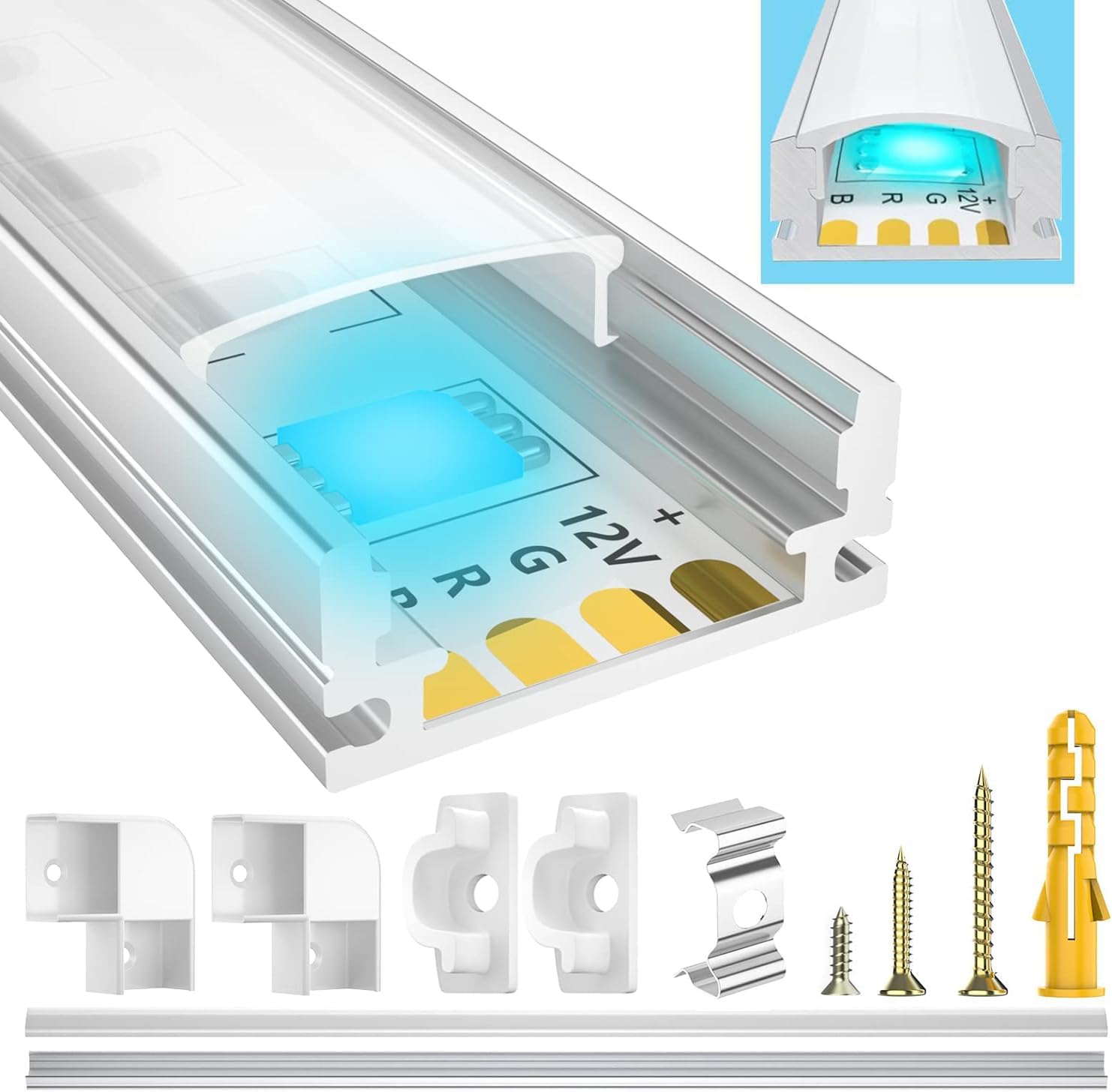 Profilo LED In Alluminio A U - 6 Pezzi 1 Metro Con Cover, Per Strip LED - Foto 7