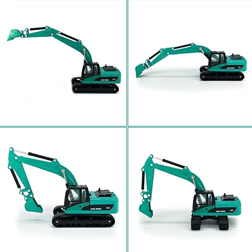 Miniatura 5 de Camión de juguete de cama plana con excavadora sobre orugas de juguete, tractor de remolque de transporte de camión de remolque de metal fundido a