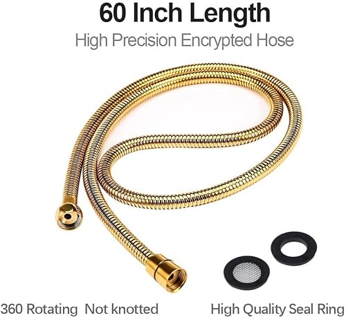 Oupukle Duschschlauch Gold 1,5m lange Edelstahl Brauseschlauch, Flexibler Explosionsschutz für alle Duschkopf(G1 / 2) Doppel-Lock mit Wasserdichtband-Golden