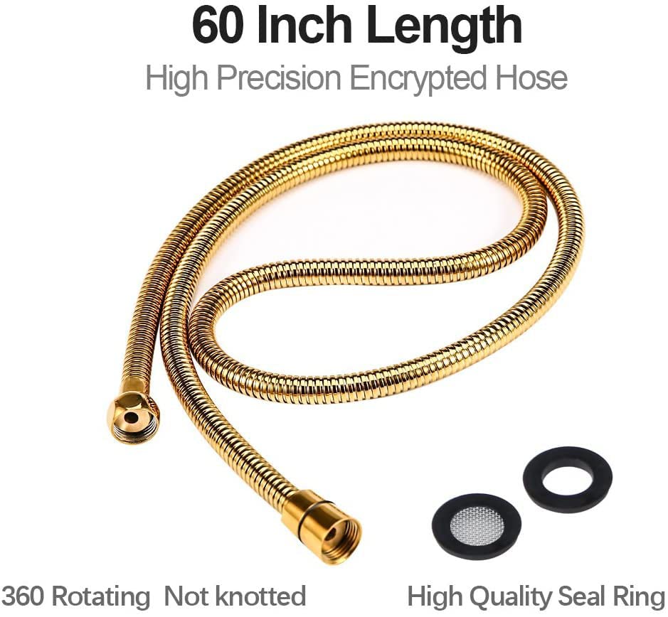 Oupukle Shower Hose Gold 1.5 m Long Stainless Steel Shower Hose Flexible Explosion Protection for All Shower Heads (G1/2) Double Lock with Waterproof Tape Golden - Image 3