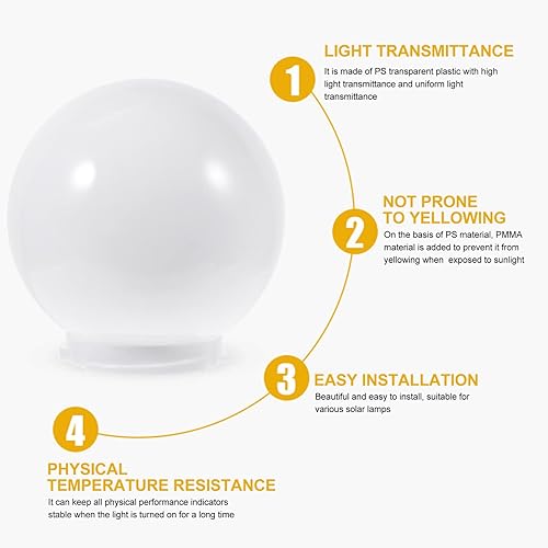 Miniatura 2 de Uonlytech Pantalla de lámpara esférica acrílica cubierta de luz al aire libre blanca reemplazo de la sombra de la lámpara del globo