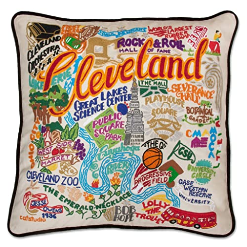 Catstudio Cleveland Hand Embroidered Pillow, Decorative Throw Pillow