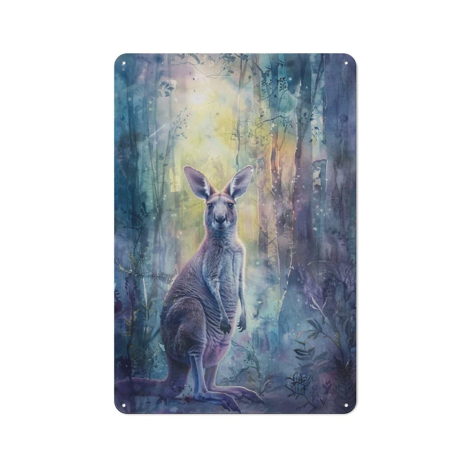 Junmoney Style-17 Tin Wall Plaque 30X20cm With Kangaroo In A Dreamy Forest For Garage Wall, For People Furnishing A Garage, For Retro Home Interiors
