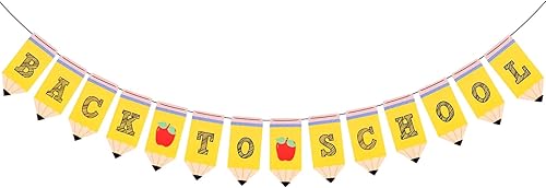 Whaline Cartel de regreso a clases premontado, decoración colgante de bienvenida a la escuela, patrón de manzanas, patrón de primer día de escuela,