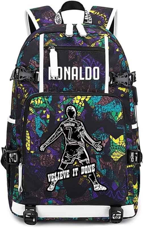mochila multifuncional para laptop do jogador de futebol Cristiano Ronaldo CR7 viagem fãs de futebol bolsa de estudante para homens mulheres (padrão azul 3) em oferta na Shopee