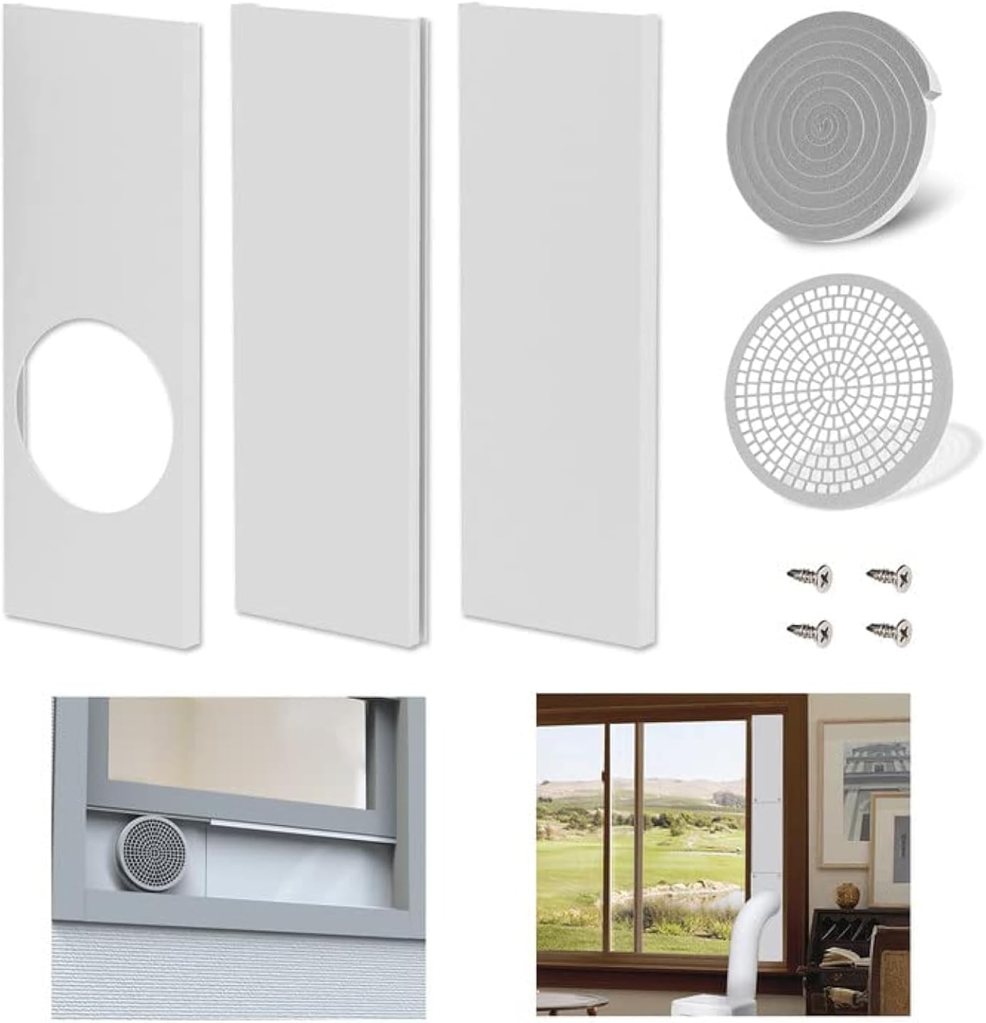 Mxclimate Portable Air Conditioner Window Seal Plates Kit Compatible with 5'' Diameter Exhaust AC Hose,UNIQUE Bird Guard & Seal Strip Desgin,Adjustable Sealing Panels for Sliding,Hung Windows