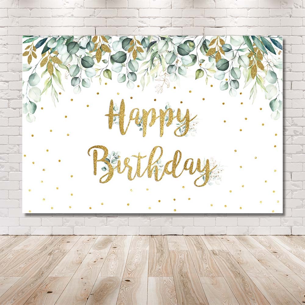 Geburtstags-Hintergrund „Happy Birthday“ Mit Eukalyptusblättern – 2,1 X 1,5 M, Aus Polyester, Für Fotoshootings