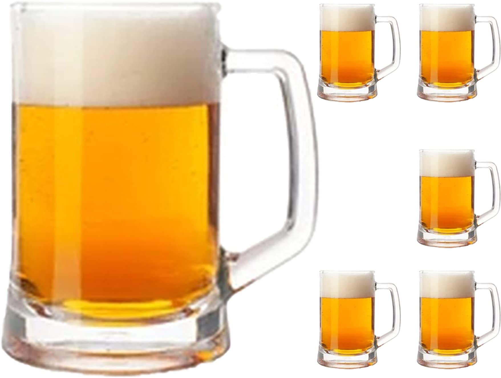 Beer Mugs Set of 6 for Men 22 oz (650 ml), Beer Mugs for Freezer, Glass with Handle for Drinking, Pub Drinking Mugs Stein Gift for Man (Mug (Set of 6))