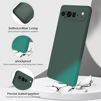 GiiYoon シリコンケース Google Pixel 9 Pro XL 対応 フルボディ シルキーソフトタッチ スマホケース カメラ保護 マイクロファイバー裏地付き耐衝撃カバー グリーン