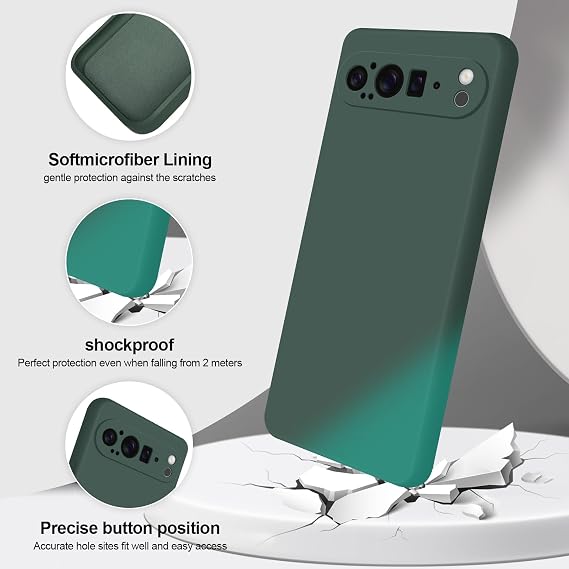 GiiYoon シリコンケース Google Pixel 9 Pro XL 対応 フルボディ シルキーソフトタッチ スマホケース カメラ保護 マイクロファイバー裏地付き耐衝撃カバー グリーン
