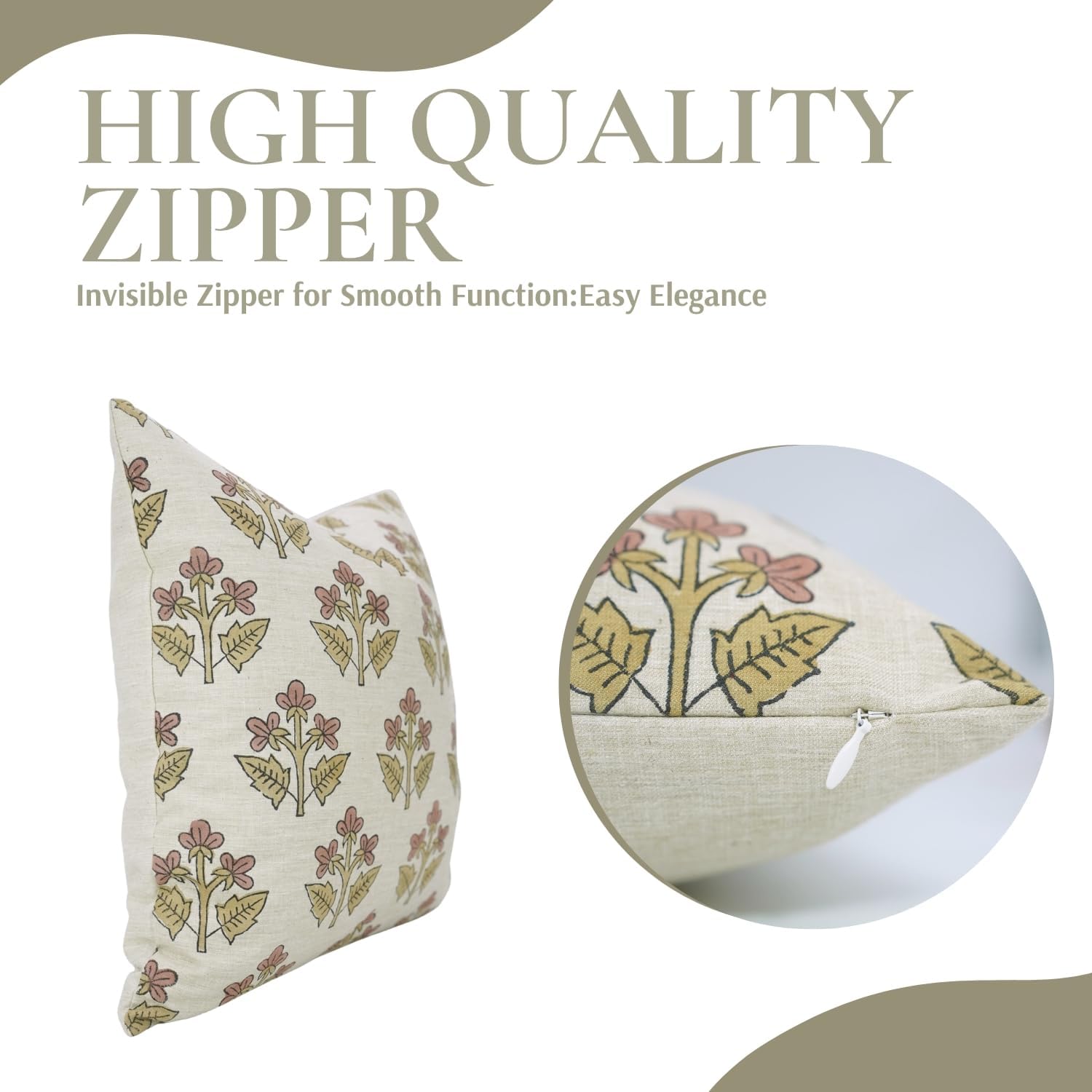 Floral Vintage Throw Wine Pillow Cover 20X20 Inches Block Print Farmhouse Decorative Cushioncase Accent Home Décor for Sofa Couch Living or Bedroom, Linen Square, Gift Summer, Chahat