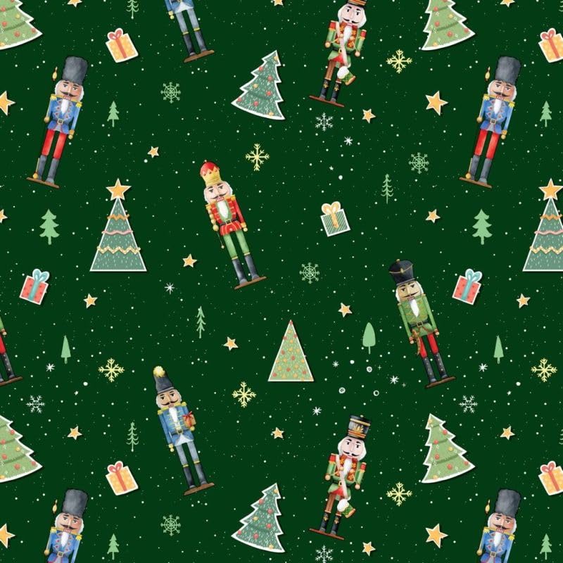 Jolee Christmas Green Toy Soldiers & Trees Nutcracker PVC Vinyl Tablecloth – Festive Rectangle 140cm x 250cm, Durable & Easy-Clean Holiday Table Cover
