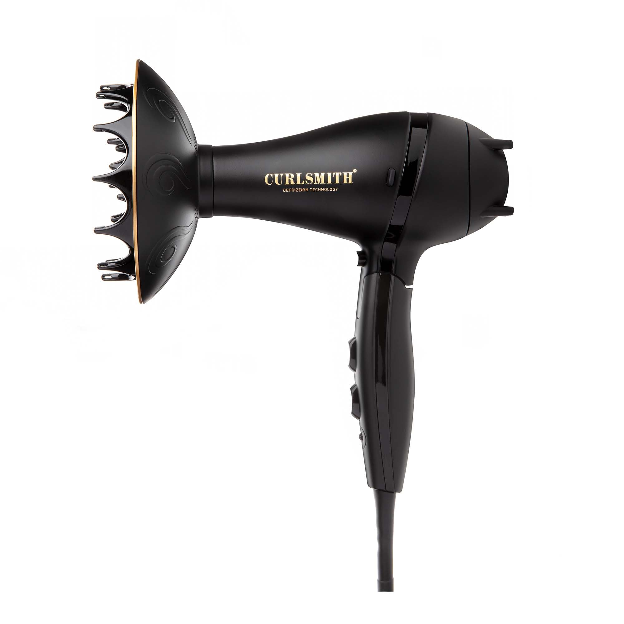 CURLSMITHDefrizzion Travel Hair Dryer with Large Diffuser, for Curly Hair, Reduce Frizz, 3 Speeds, 3 Heat Settings, Infared, Ceramic Heat for Fast Drying