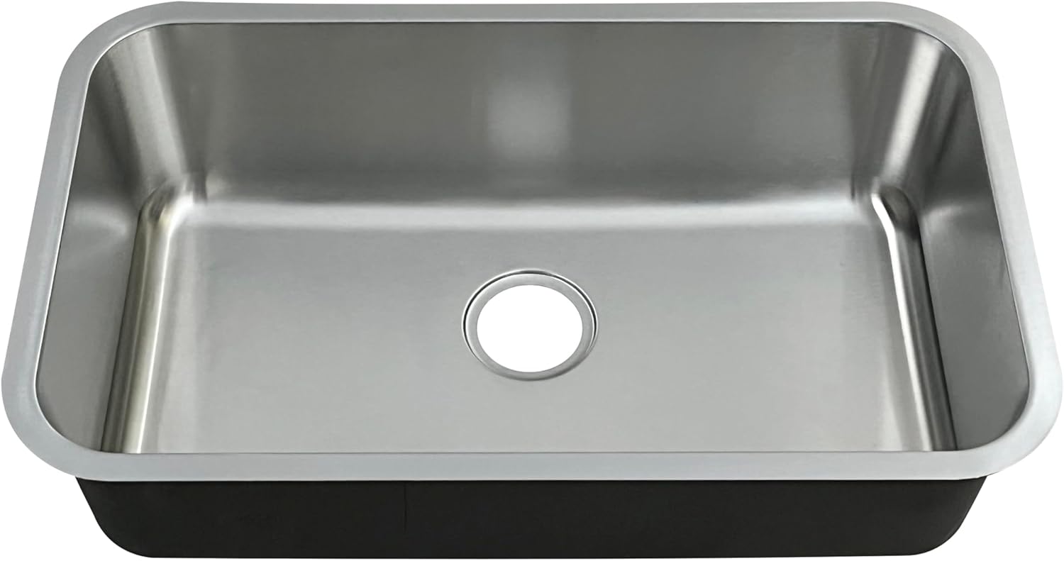 30 Inch Undermount Kitchen Sink 18 Gauge Stainless Steel Single Bowl Curved Shape Sinks 30" x 18" x 9" (Sink Only)