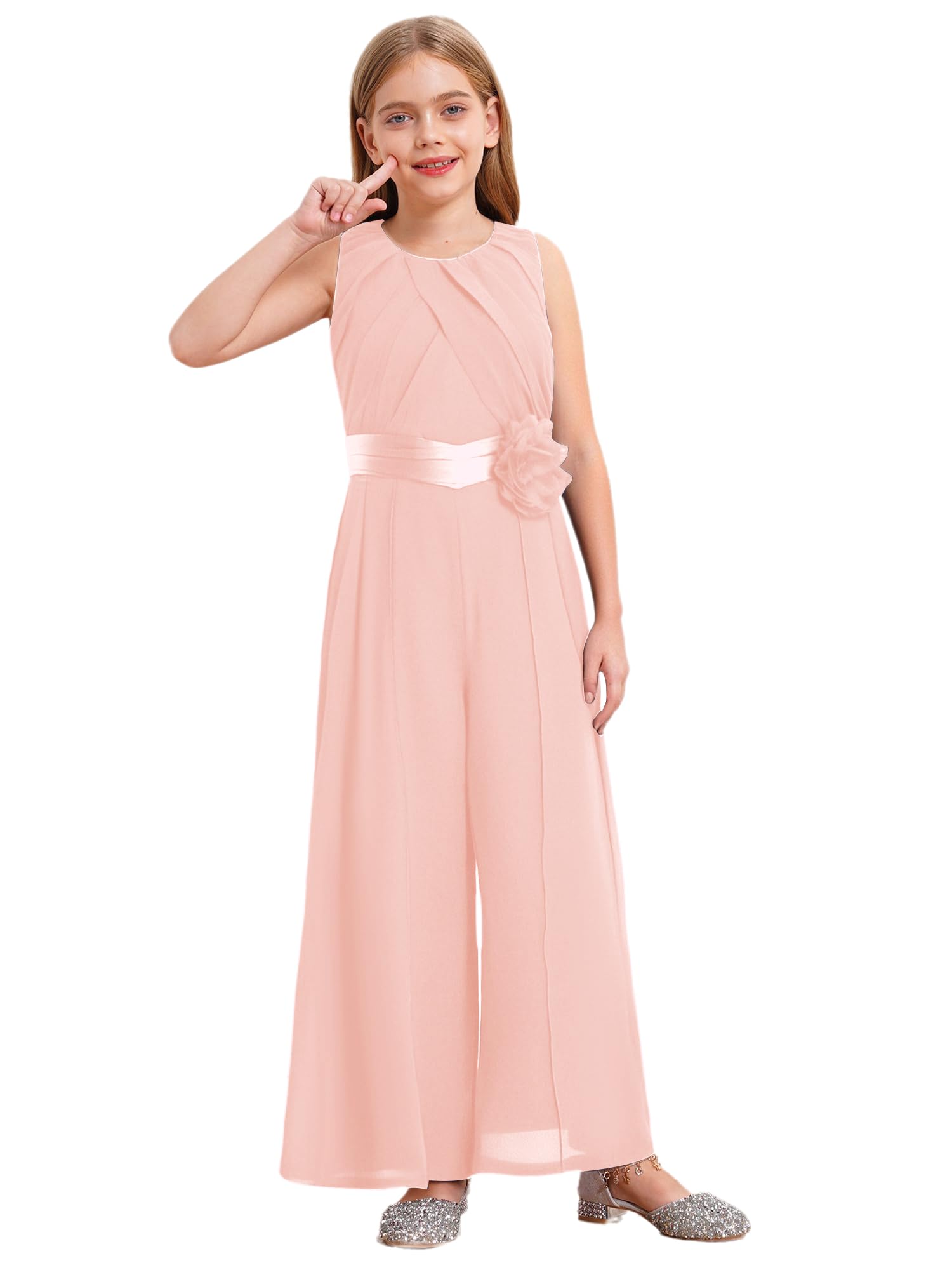 iiniim Enfant Fille Combinaison De Soirée Cocktail Sans Manche Salopette Mousseline De Soie Salopette Cérémonie Mariage Bodysuit 7-16 Ans