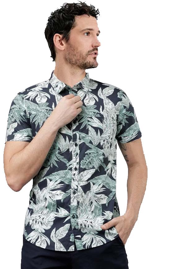 LookMarkMen's Cotton Blend Stitched Printed Half Sleeve (Regular Fit Shirt)
