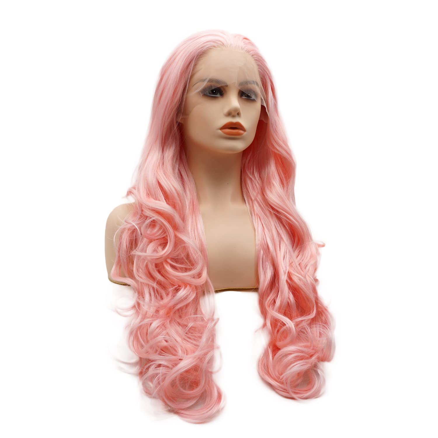 Hair Synthetic Lace Front Wig Wavy Long 26inch Pink Heavy Density Heat Resistant Realistic Wig