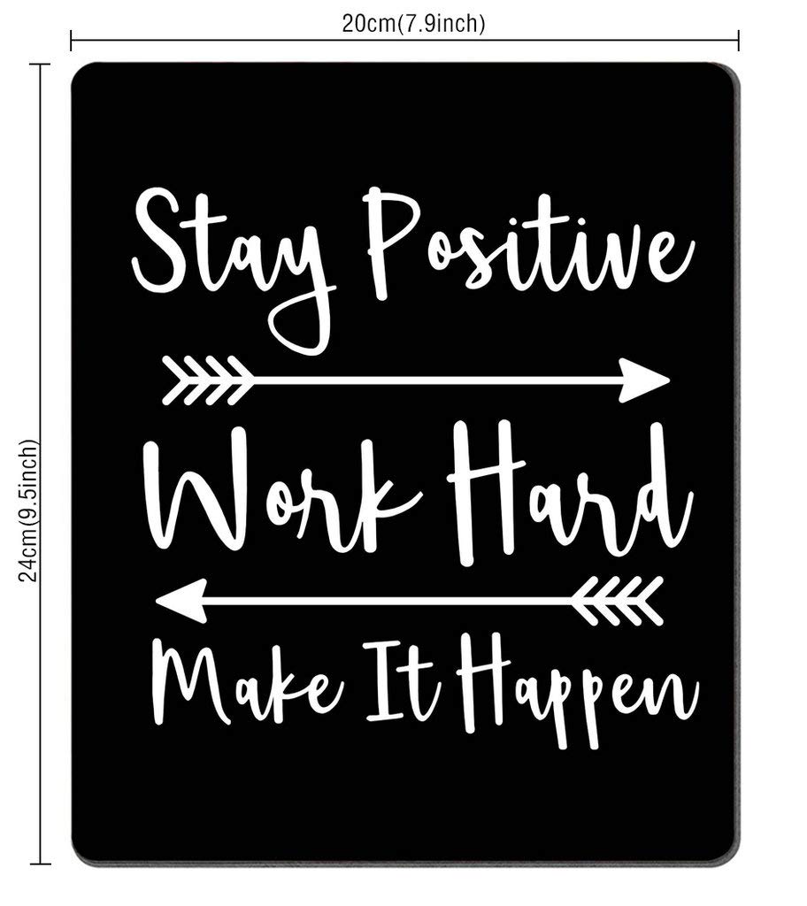 Amcove Gaming Mouse Pad Custom, Stay Positive Work Hard and Make It Happen Inspirational Quotes Mouse pad Art Black Background White Quote