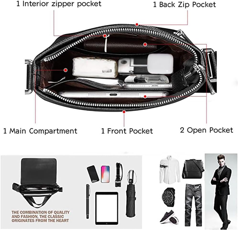 Leathario Men's Crossbody Bag, Vegan Leather, Shoulder Purse Side Sling Satchel, Small Messenger for Travel Work Daily - Image 4