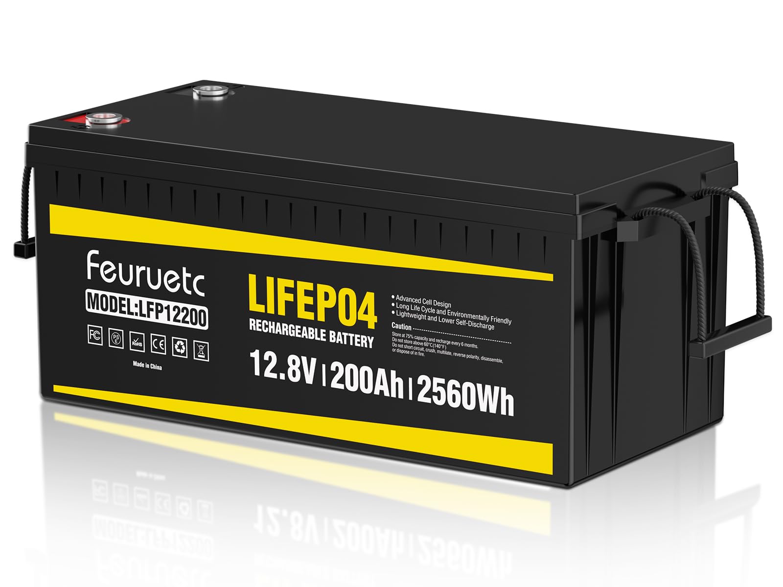 12V 200Ah LifePO4 Battery - Iron Phosphate 15000+ Deep Cycle Lithium Battery with 200A BMS, Solar Energy Storage Batteries for RV, Marine, and Off-Grid Power - Long Lasting, Rechargeable