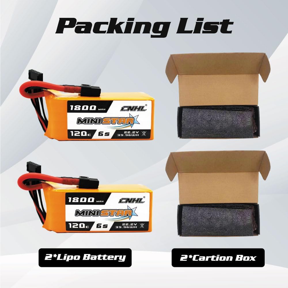 CNHL 1800mAh 6S Lipo Battery 22.2V 120C with XT60 Plug for Racing RC Airplane,Boat,Heli Airplane,Drone FPV (2 Packs)