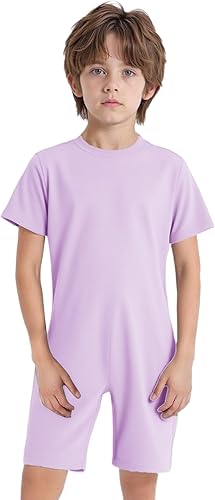 Linjinx 3 Pieces Adaptive Clothing for Kids Special Needs Autism Sensory Jumpsuit Anti-Strip Romper with Back Zipper Lavender 6 Years