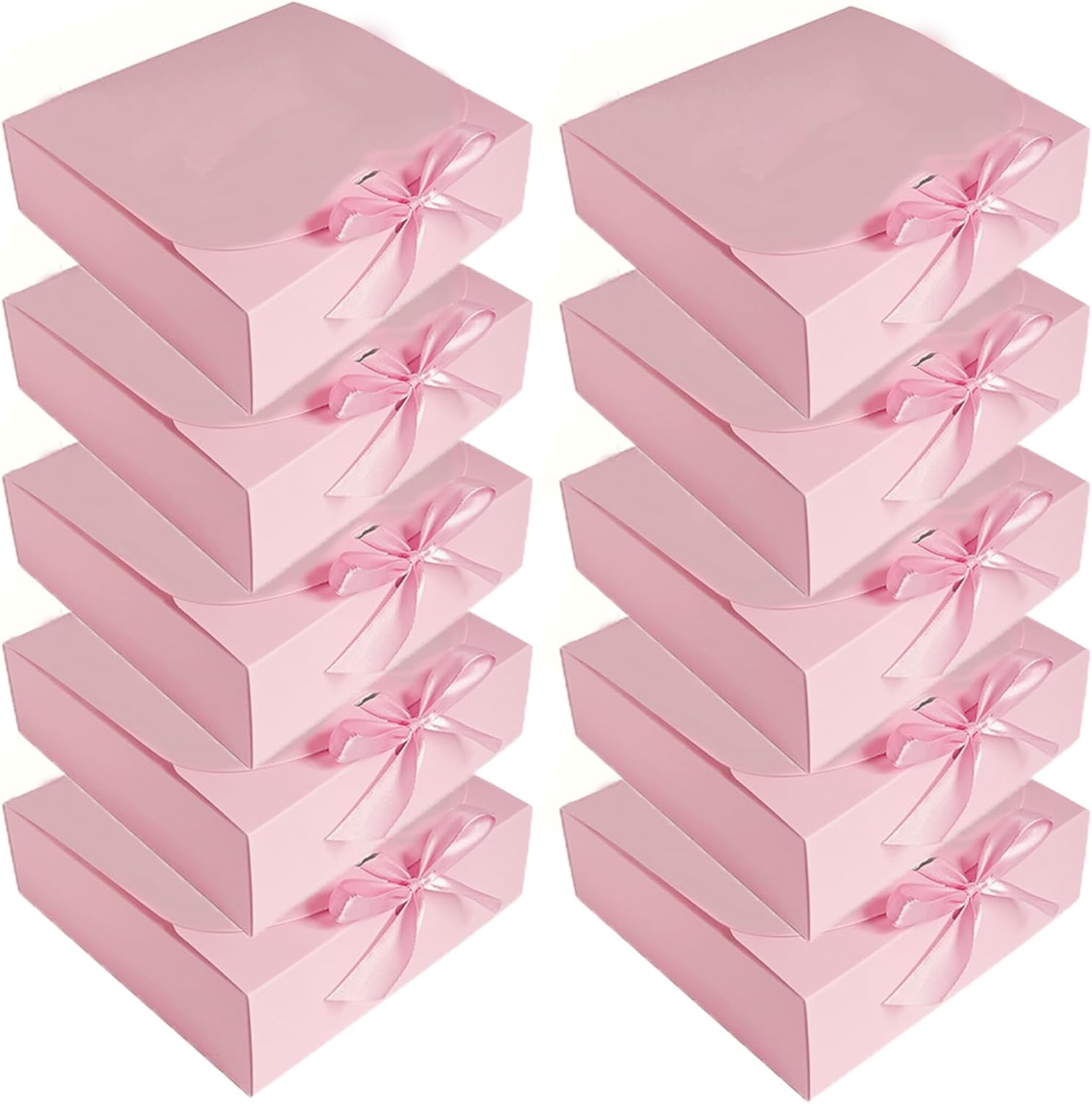 10Pcs Gift Box with Lid & Bow Ribbon 16.5x16.5x5cm Square Shaped Packaging Box Easy Assembly Bridesmaid Proposal Box Kraft Paper Presentation Boxes for Parties, Christmas, Birthday, Wedding