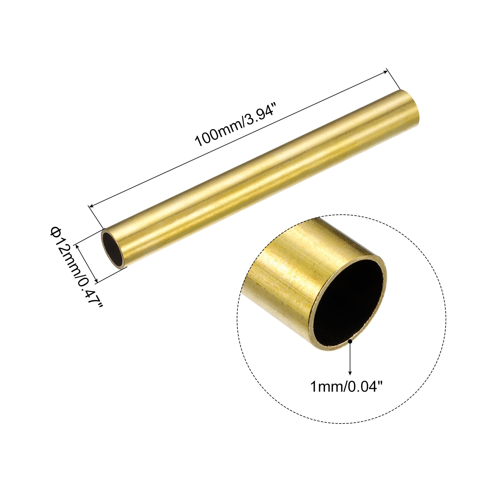 Tubo Ottone 12mm OD 1mm Parete 100mm Lunghezza