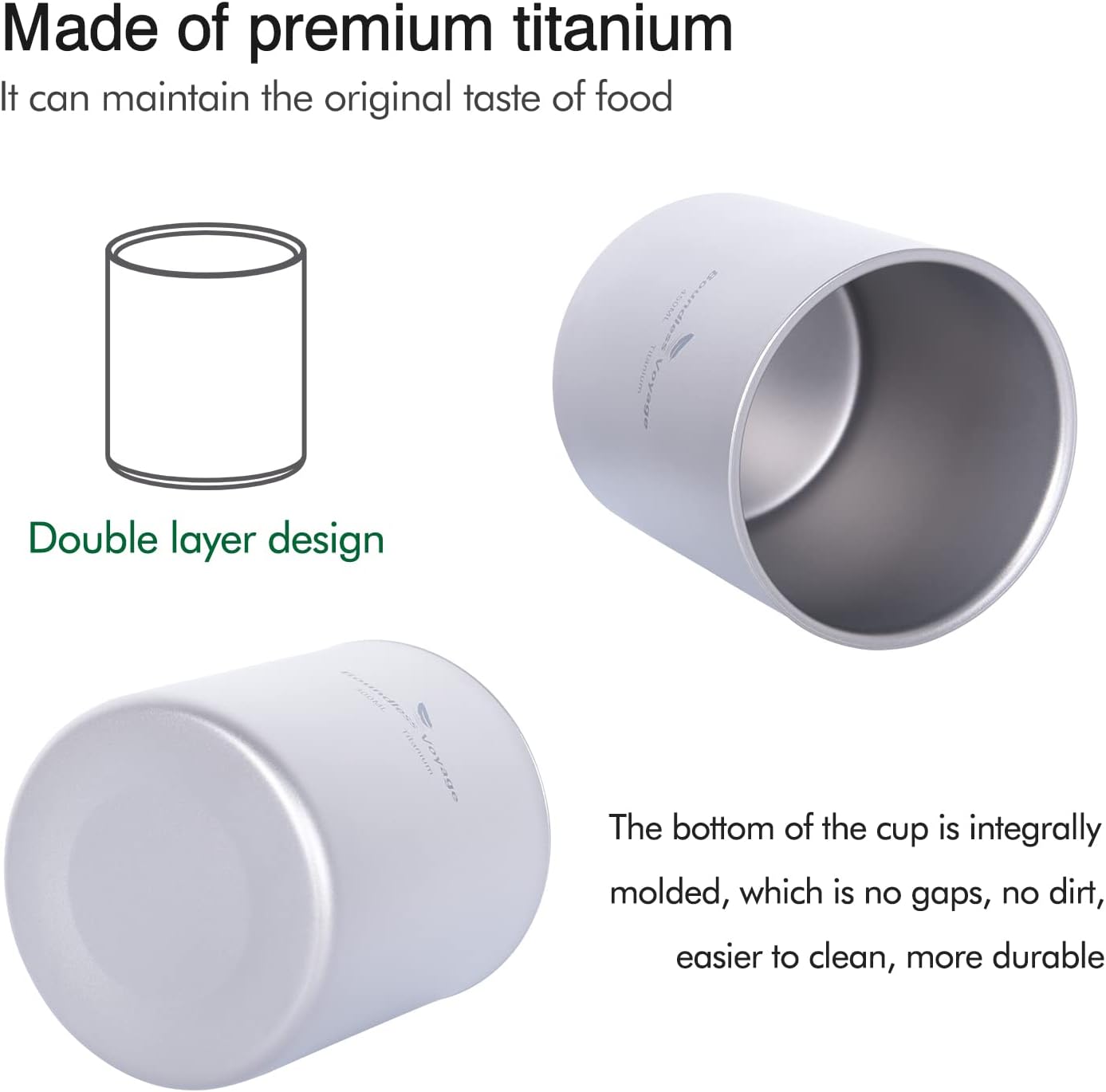 Boundless Voyage Double Walled Titanium Cup Insulated Mug Anti-scalding Outdoor Camping Tableware 120ml 180ml 300ml 450ml (4 PCS)