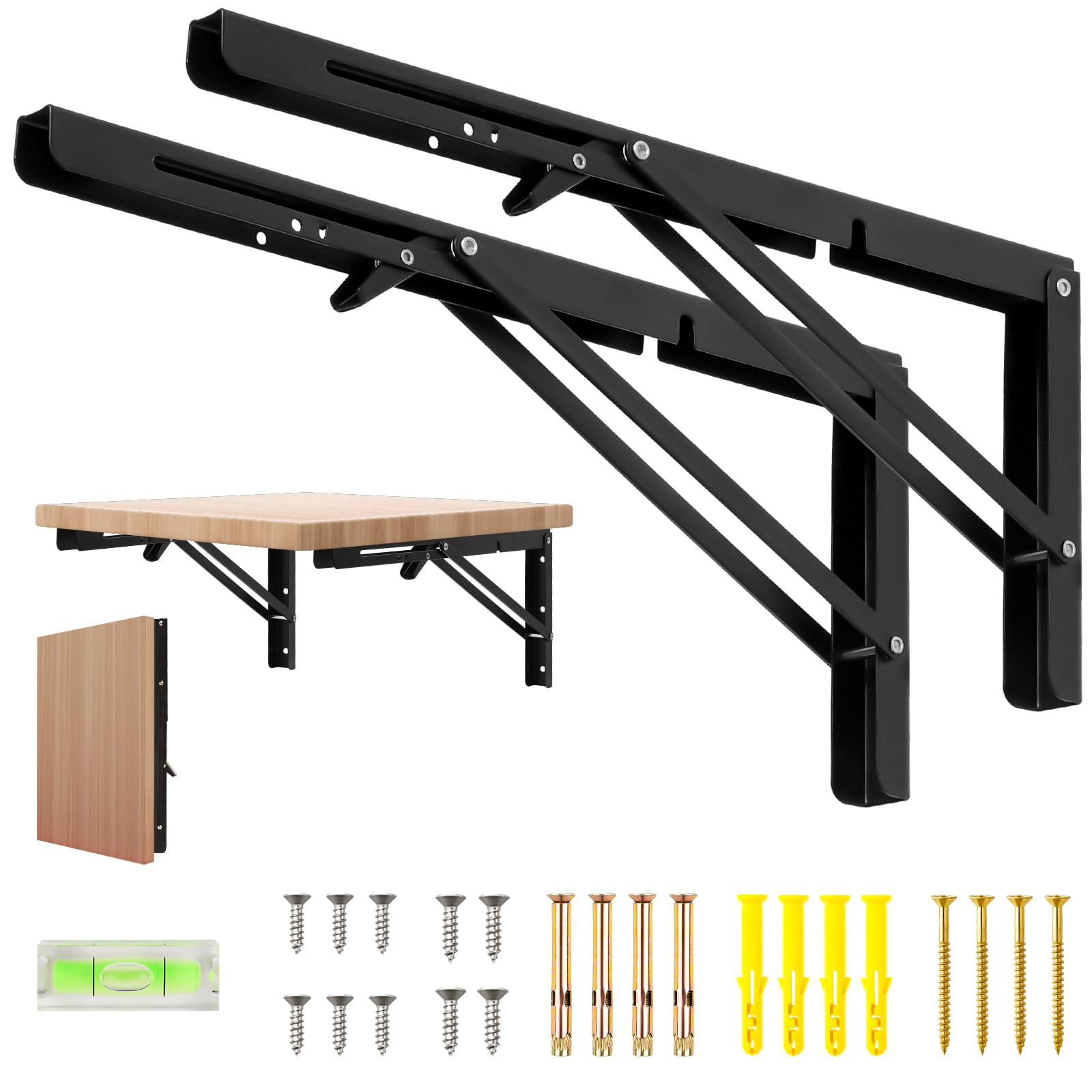 Photo 1 of 16 Inch Folding Shelf Brackets, 2 Pcs Heavy Duty Metal Collapsible Shelf Bracket Wall Mounted Brackets for Fold Down Table Wall Mounted Brackets for Shelves Space Saving?Max Load: 132 lb?