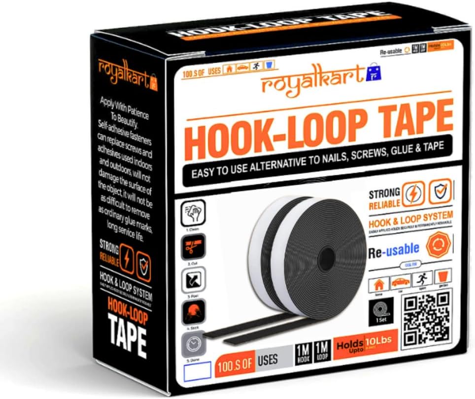 Self Adhesive Hook and Loop Tape | Mounting Tape for Household Purposes,School,Office,Kids| (5m Hook + 5m Loop)(Black)