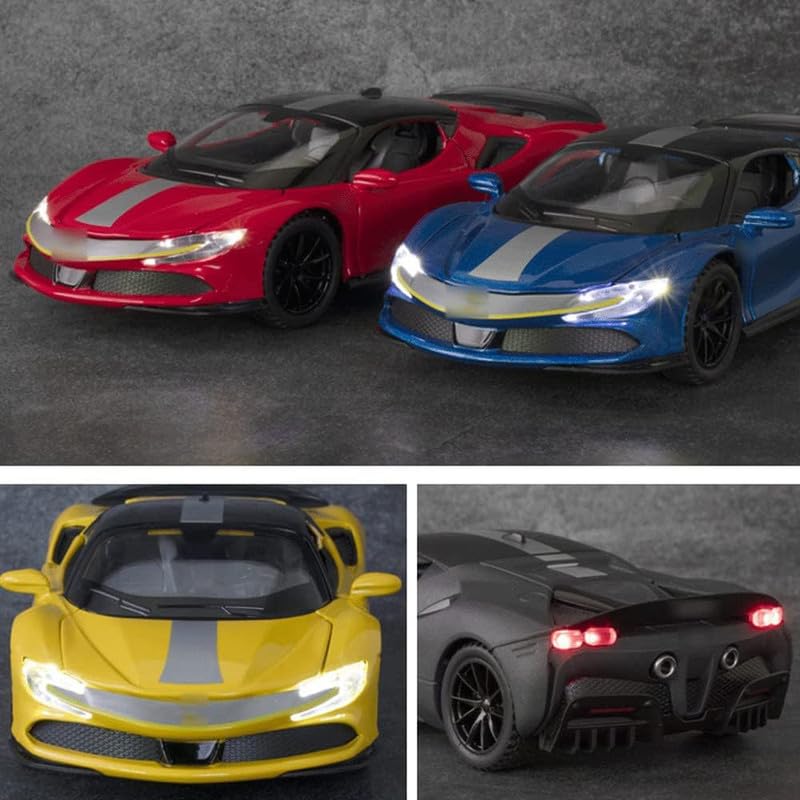 Image of Kids Model 1:32 SF90 Die Cast Metal Car Pull Back Action Opening Doors with Realistic Engine Sound Lights Toy Car Gift for Boys - Multi