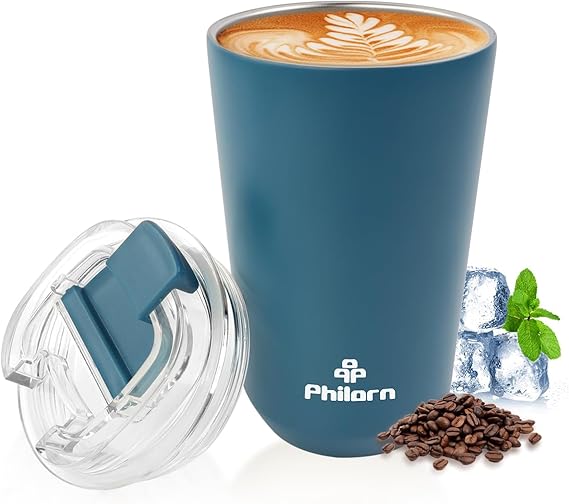 PHILORN Coffee Mug with Lid, 12 OZ Travel Mug, Leak-proof to go Coffee Mug, Stainless Steel Thermal Coffee Mug with Double Wall, Insulated Coffee Tumbler for Men and Women for Hot & Cold Drinks, P922