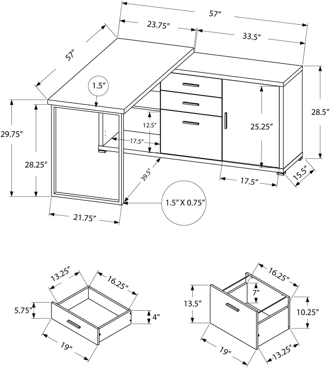 Monarch Specialties Computer Desk - 60"L White / Cement-Look Left/Right Face