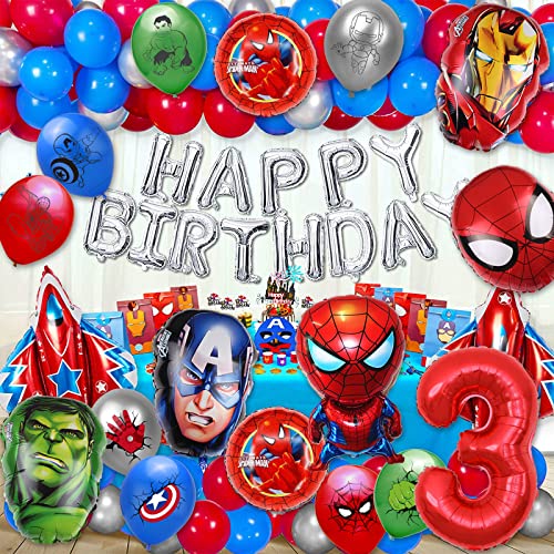 16Pcs Superhero Birthday Party Balloons Spider Foil Balloons，Children's Superhero Theme 3Th Birthday Party Decorations (3 Years Old) #TOP4