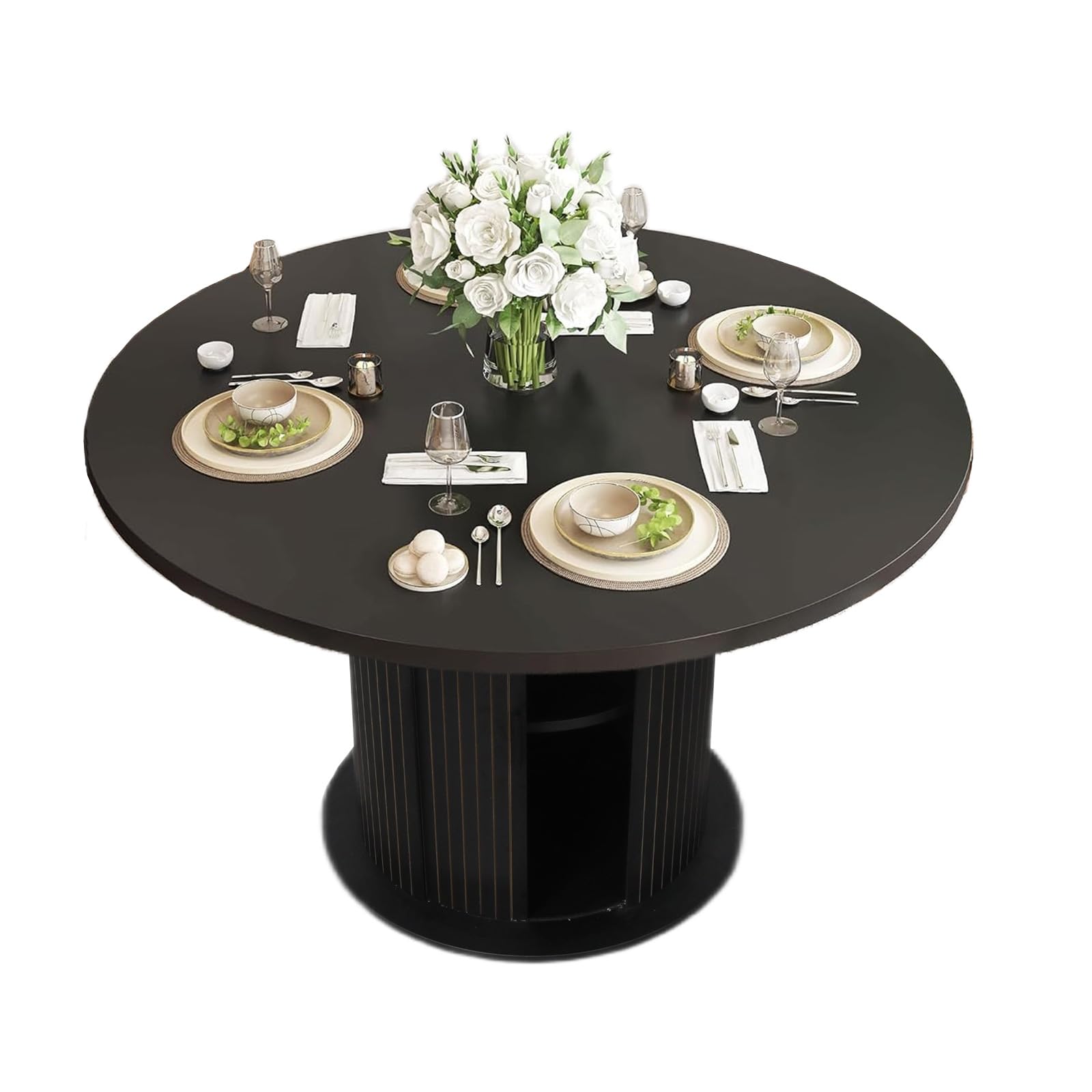 YICORPS 47" Round Dining Table for 4-6, Kitchen Table Dinner Table with 2-Layer Hidden Storage and Wood Slide Door,Space Saving for Small Spaces,