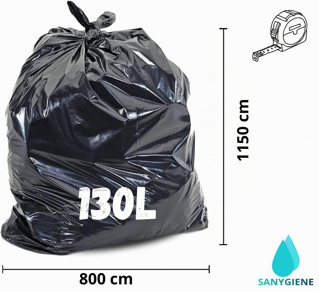 Lot de 100 sacs poubelle 130 litres ultra résistants | Sacs professionnels grande capacité | Idéal restauration, industrie, collectivités, entretien | Épaisseur renforcée | Déchets Lourds (130 Litres)